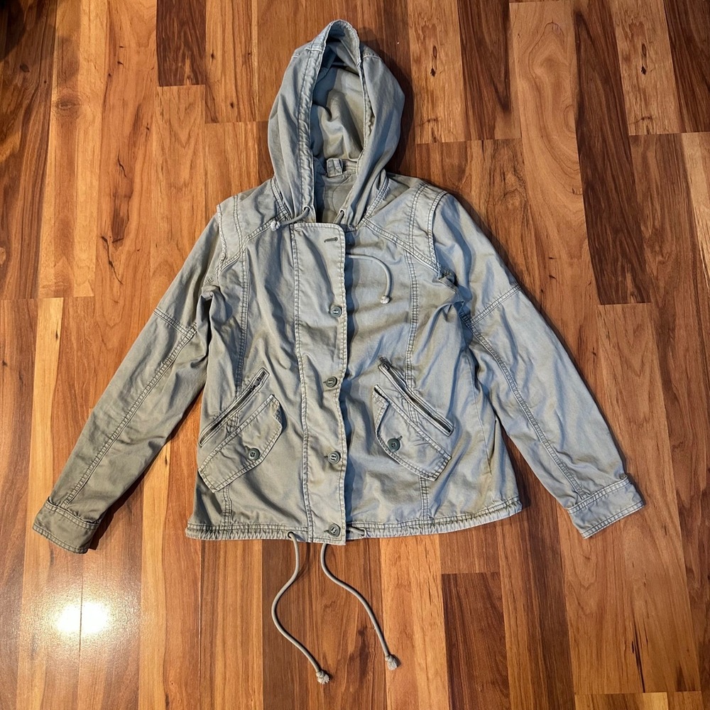 American Eagle Outfitters Womens Green Utility Jacket Hooded Field Coat Medium